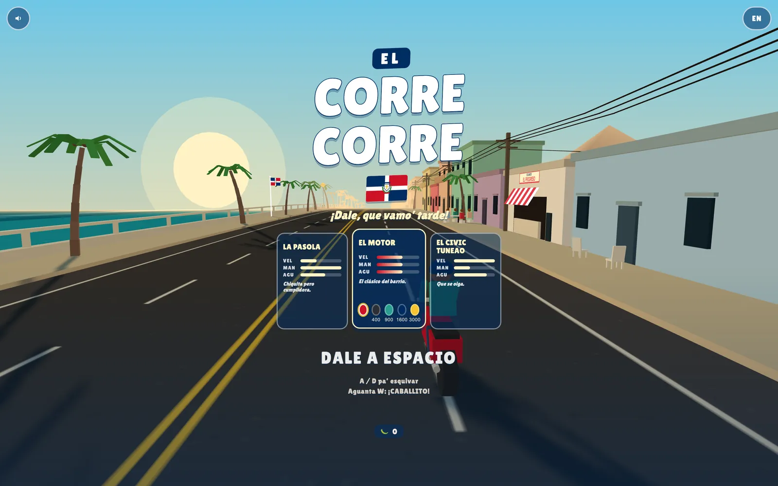 El Corre Corre: A Dominican endless runner: ride the Malecón at golden hour, dodge guaguas, and double your points going en contra vía.