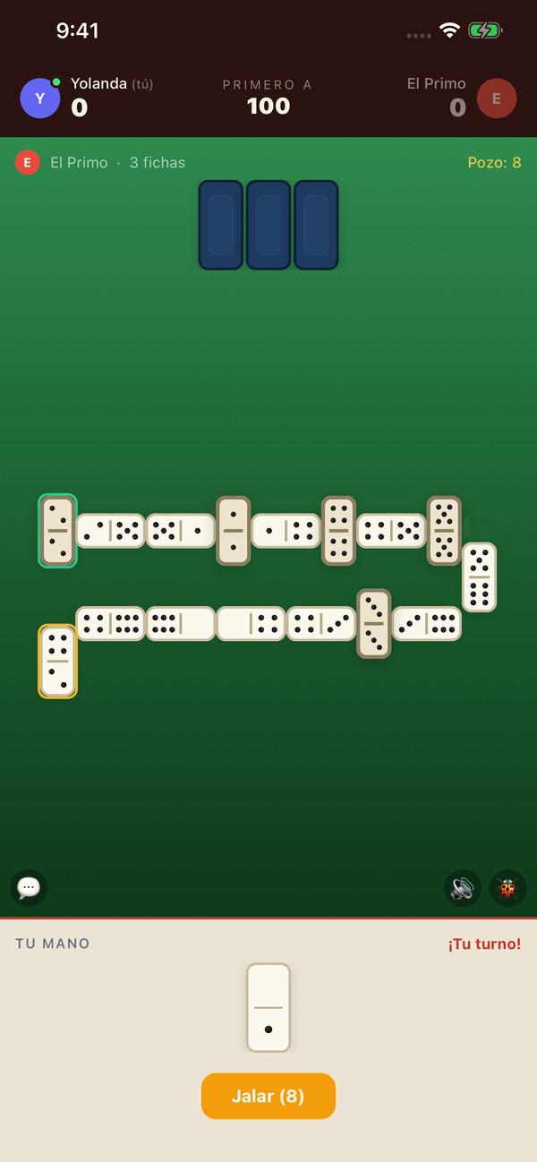 Una partida 1 contra 1 de Capi en iPhone a mitad de ronda, con los dos puntajes arriba.