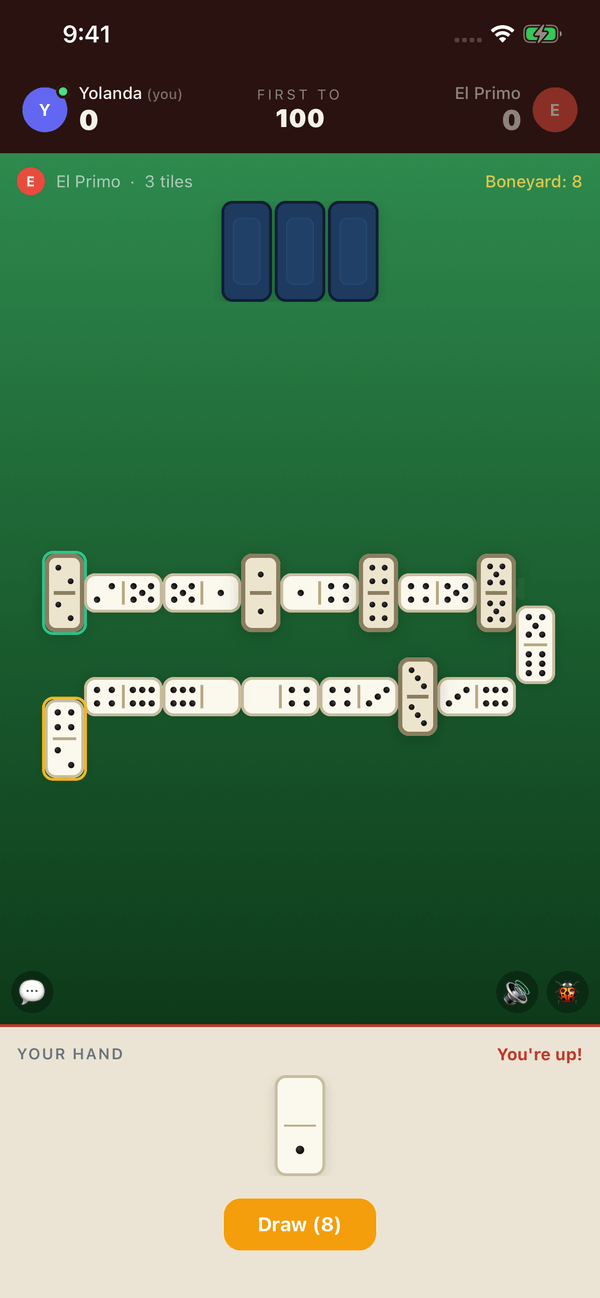 A 1v1 Capi game on iPhone in the middle of a round, with both scores in the header.