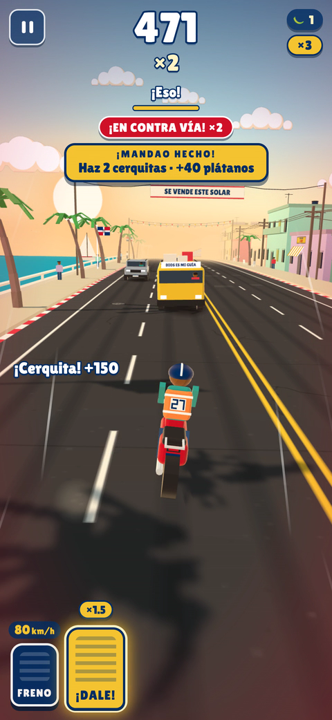 El Corre Corre: el motor se mete en contra vía, se enciende el x2 y salen puntos por pasar rozando.